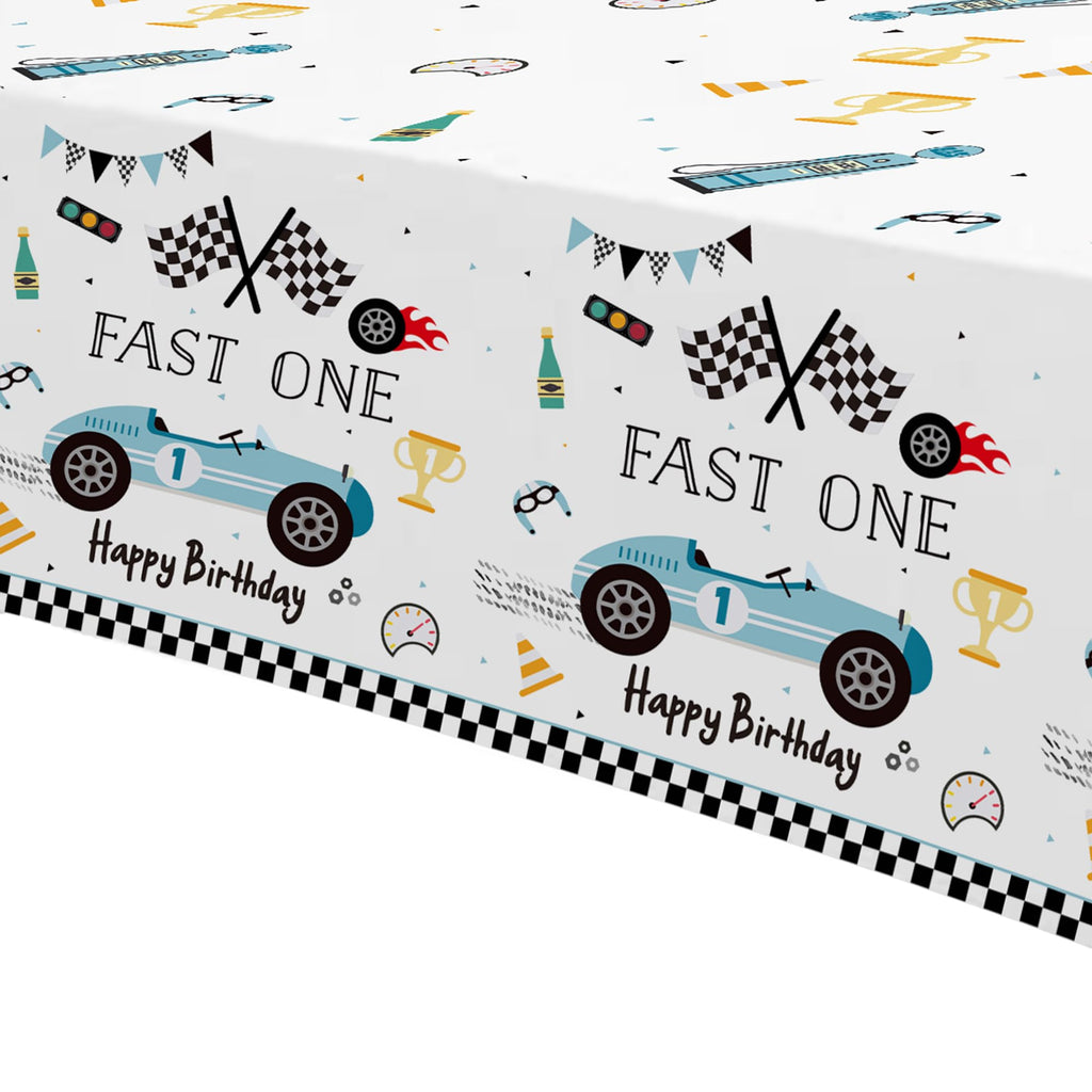 Suhelkit Fast One Birthday Decorations for Boys Tablecloth - Blue Race Car 1st Birthday Party Supplies Table Covers for Racing Car First | 3 Pack (54in x 108in)