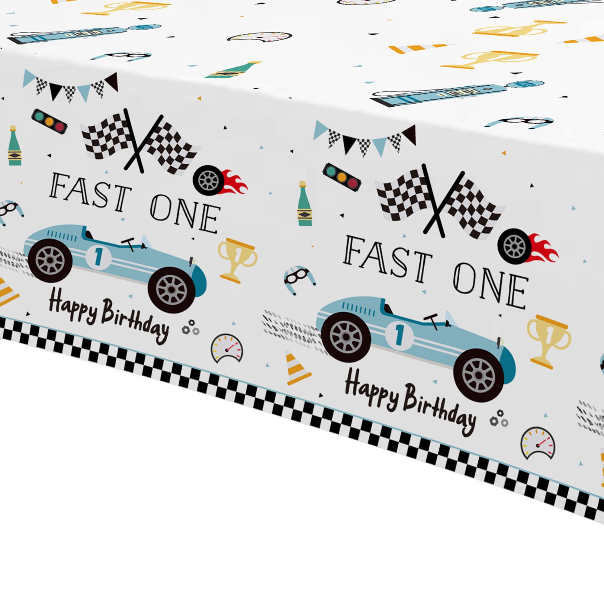 Suhelkit Fast One Birthday Decorations for Boys Tablecloth - Blue Race Car 1st Birthday Party Supplies Table Covers for Racing Car First | 3 Pack (54in x 108in)