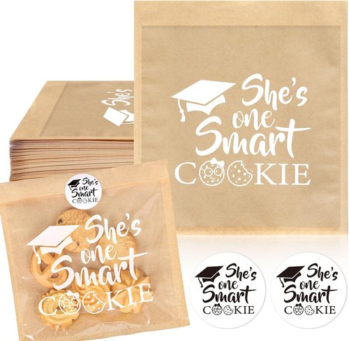 FYSUIMU Graduation Cookie Treat Bags - 100 Pcs Kraft Paper with Window & Stickers | Perfect for School Parties