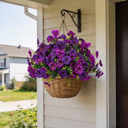 StyleNest 12 Piece Outdoor Artificial Flowers Fake Pansies -Two-Tone Faux Flowers per Stem, UV Resistant for Indoor Outdoor Porch Garden Planters Patio Window Box Home Decor(Purplish Red)