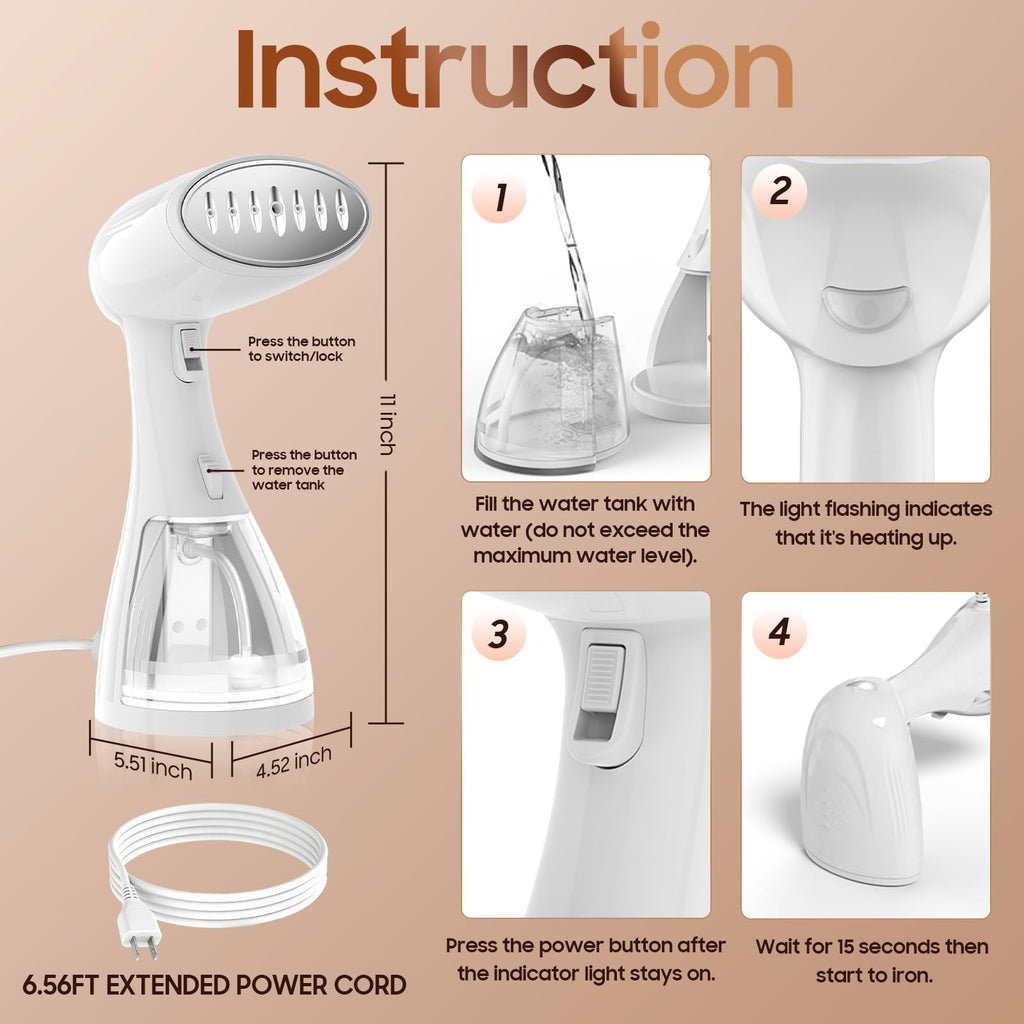 Small Handheld Steamer Iron for Clothes - 1350W Portable Clothes Steamer, Removes Wrinkle with Heat-Resistant & Strong Steam for Different Fabrics, Suit for Home/Office/Travel