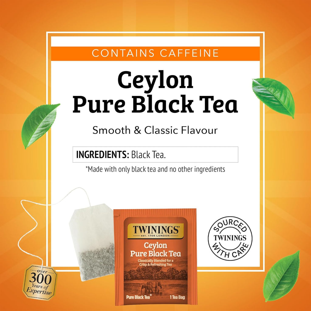 Twinings Ceylon Black Tea - Crisp & Refreshing Individually Wrapped Bags | 20 Count (Pack of 2)