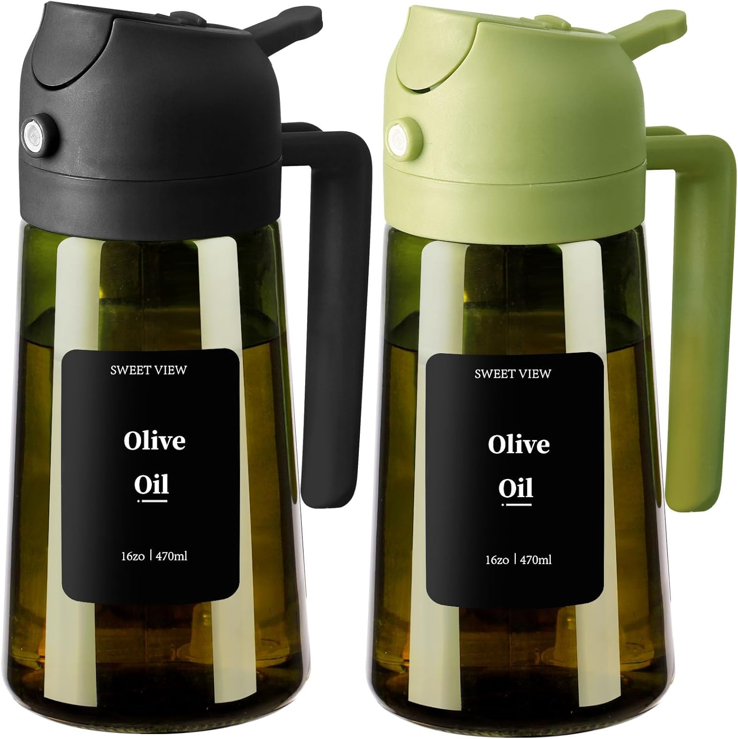 Sweet View Olive Oil Dispenser & Sprayer - 16oz Light-Proof Glass Pourer for Cooking & BBQ