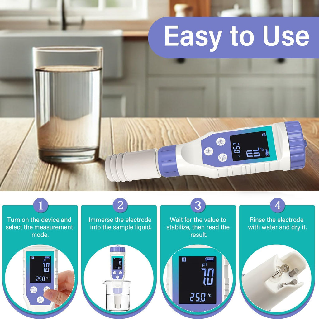 YewhickPool Salt Tester & Chlorine Meter, Pool pH Tester, 7 in 1 FAC Digital Salinity Tester for Saltwater Aquarium Sodium Chloride Swimming Pools Hot Tubs Spas