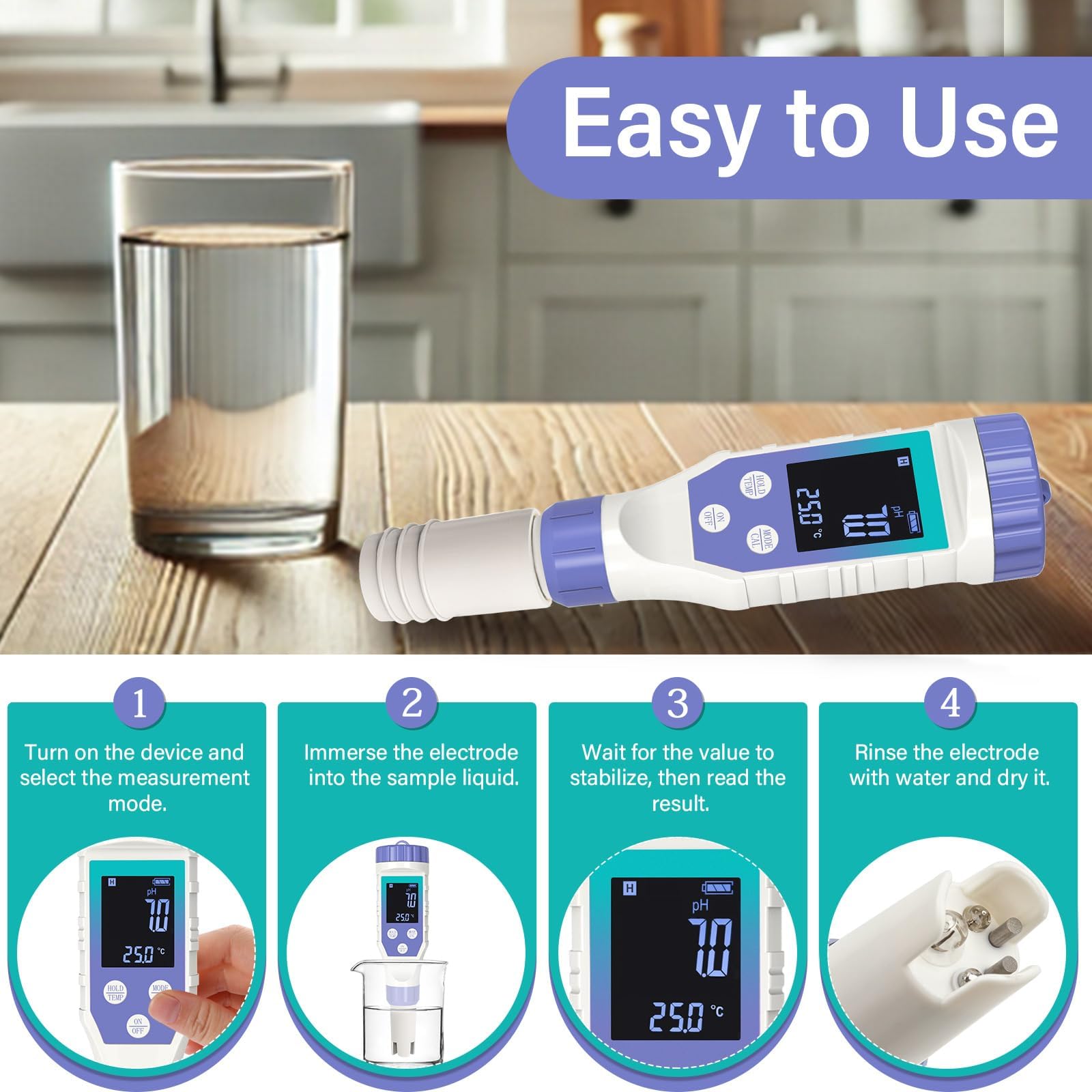 YewhickPool Salt Tester & Chlorine Meter, Pool pH Tester, 7 in 1 FAC Digital Salinity Tester for Saltwater Aquarium Sodium Chloride Swimming Pools Hot Tubs Spas