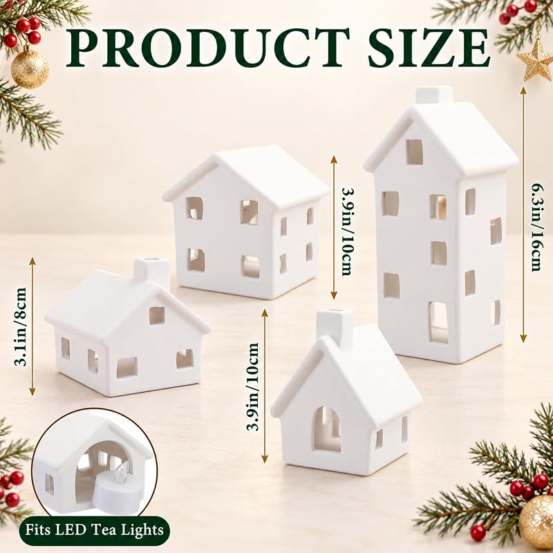 Ceramic Christmas Village Houses Set, 4 Piece Mantel Display