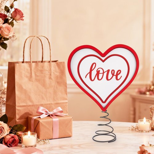 ARQRHTLY 11 Inch Light up Heart Tree Topper Wooden Heart Tabletop Decoration with Warm LED Light Battery Operated Romantic Love Sign for Wedding Anniversary Mother's Day Romantic Night Bedroom Home