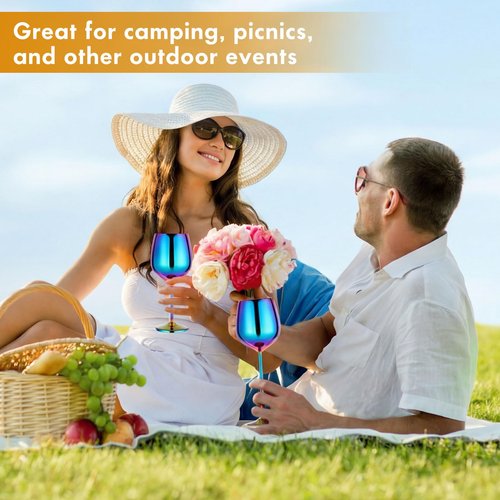 Zopeal 8 Set Stainless Steel Wine Glasses 18 oz Stainless Steel Stem Wine Goblets Unbreakable Metal Cups for Outdoor Camping Travel Picnic Christmas Party Wedding Anniversary Birthday Event (Colorful)