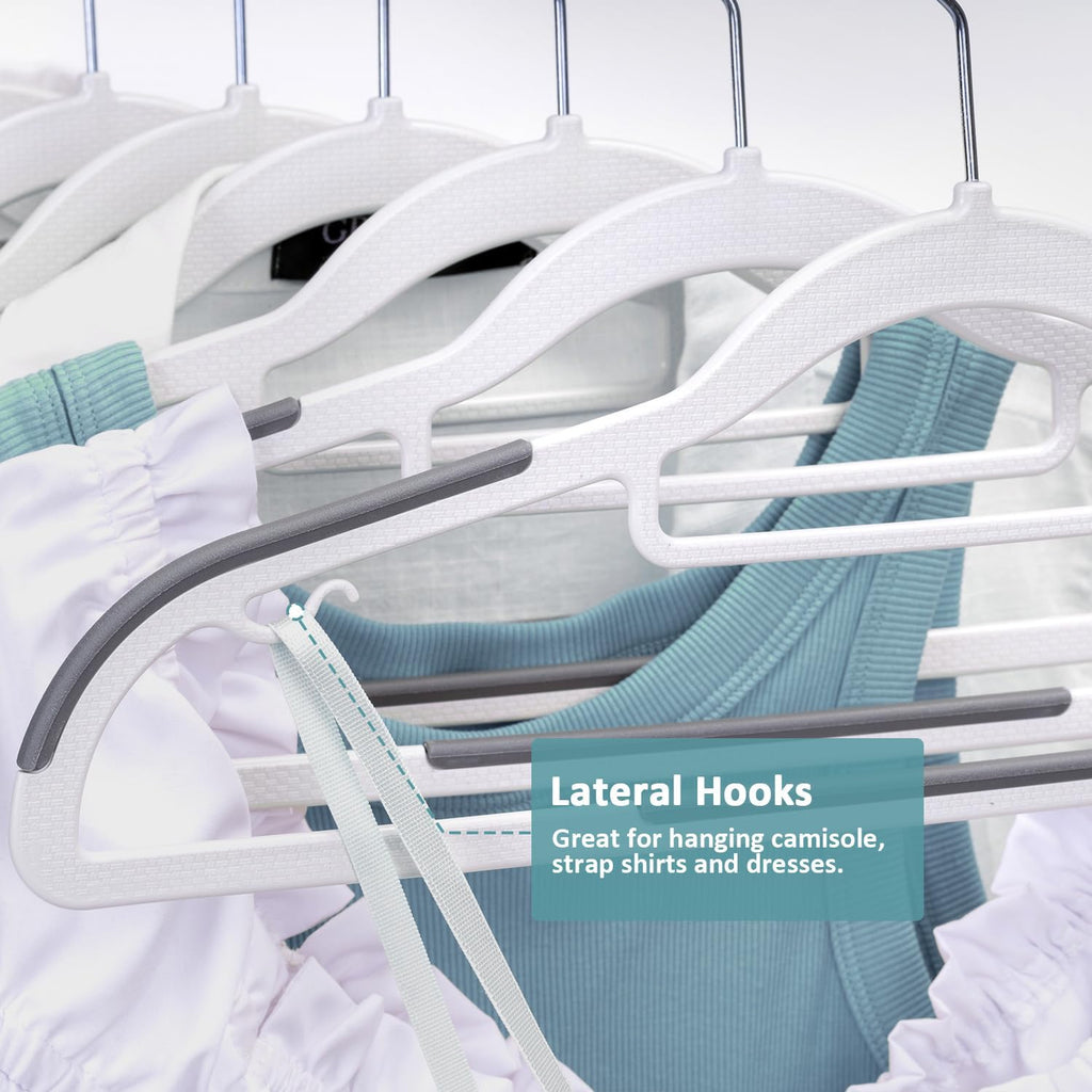 Skiennix 30-Pack Plastic Clothes Hangers - Space-Saving Non-Slip Design with 360° Swivel Hook | Slim & Sturdy Heavy-Duty Coat Hangers in White & Dark Gray