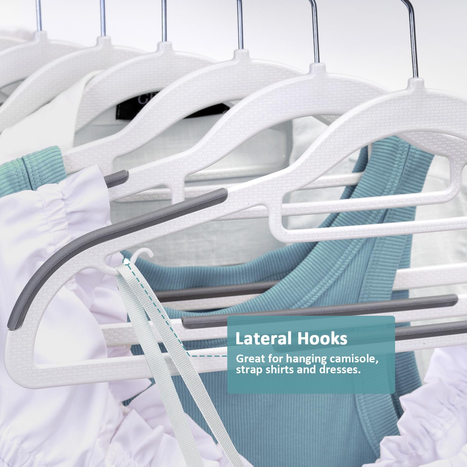 Skiennix 30-Pack Plastic Clothes Hangers - Space-Saving Non-Slip Design with 360° Swivel Hook | Slim & Sturdy Heavy-Duty Coat Hangers in White & Dark Gray