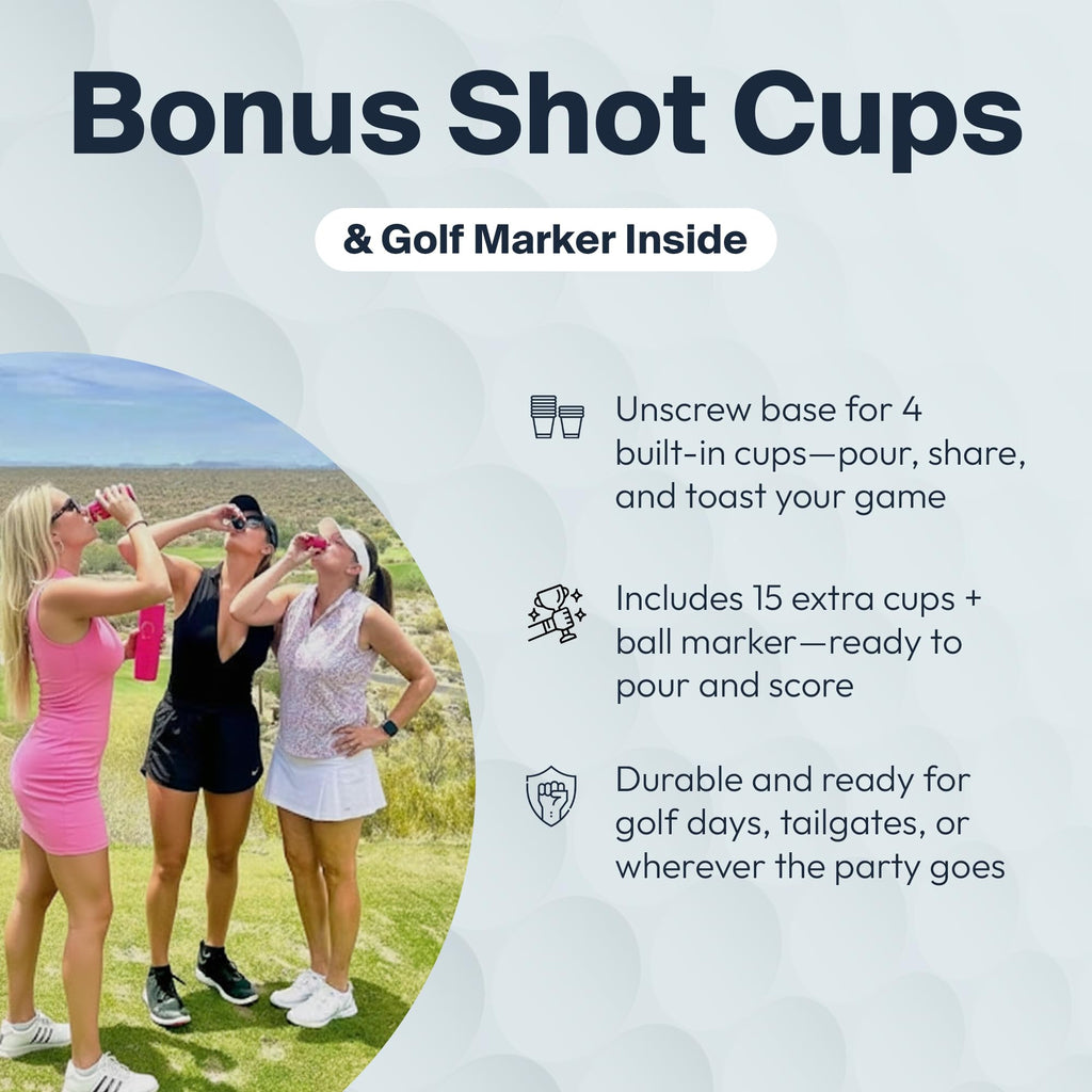 Pour Caddy Birdie Juice Golf Flask Set, Insulated Stainless Steel Liquor Dispenser with Flip top Pour Spout, Leak Proof Cap, Removable Base, Hidden Shot Cups & Ball Marker, 20 oz (Shadow Black)