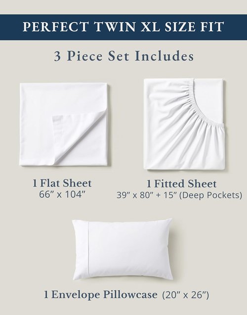 LANE LINEN 100% Organic Cotton Twin XL Sheet Set - 3-Piece Soft Percale Bedding in White, Breathable & Deep-Fit