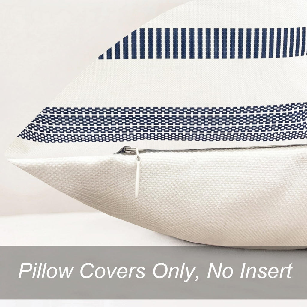 RYSMIYOU Decorative Throw Pillow Covers Set of 2 Blue Boho Striped Pillow Covers 18x18 Inch Throw Pillow Cover Linen Pillowcase Farmhouse Outdoor Pillow Covers for Couch Sofa Bed Living Room