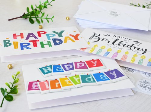 120 Happy Birthday Cards Bulk, Blank Inside with Envelopes and Stickers, 10 Unique Design Notes for Office, Business, Employees and Personal 4x6 Inch