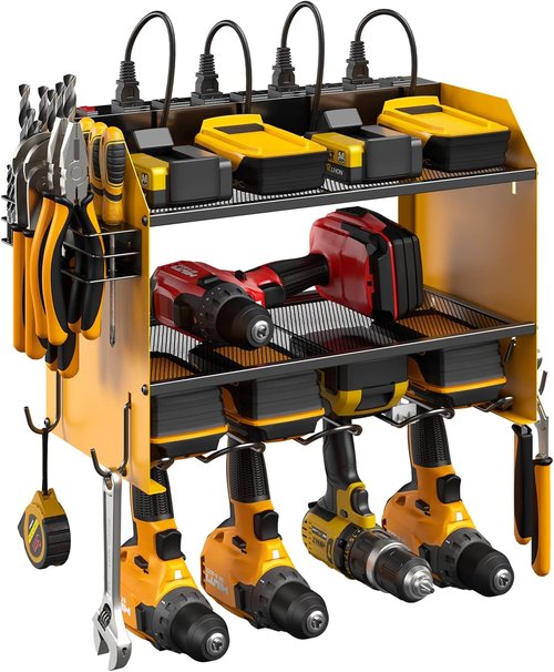 CCCEI Modular Power Tool Organizer - Wall Mount Charging Station & Heavy Duty Rack | Yellow, 2 Pack