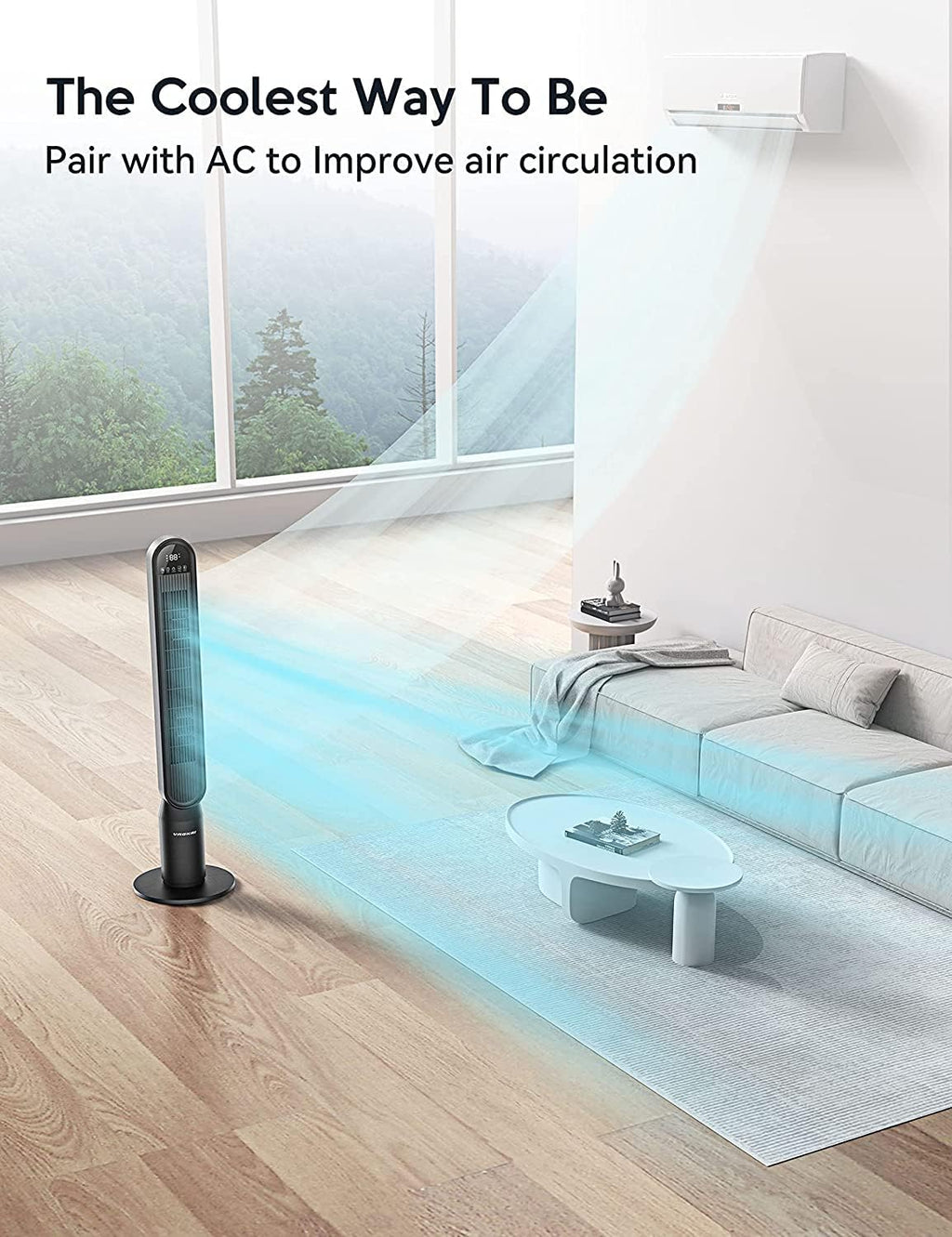 VAGKRI 42-Inch Quiet Tower Fan - Bladeless Design with 135° Oscillation & 4 Speed Modes | Remote Control, Black