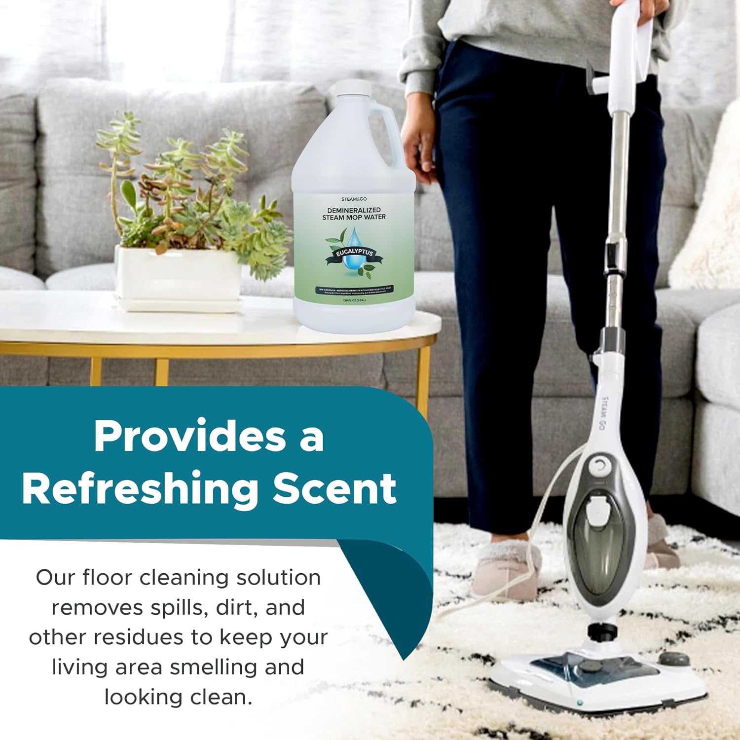 Steam & Go Demineralized Water - Ready-to-Use Multi-Surface Cleaner | Eucalyptus Mint, 128oz