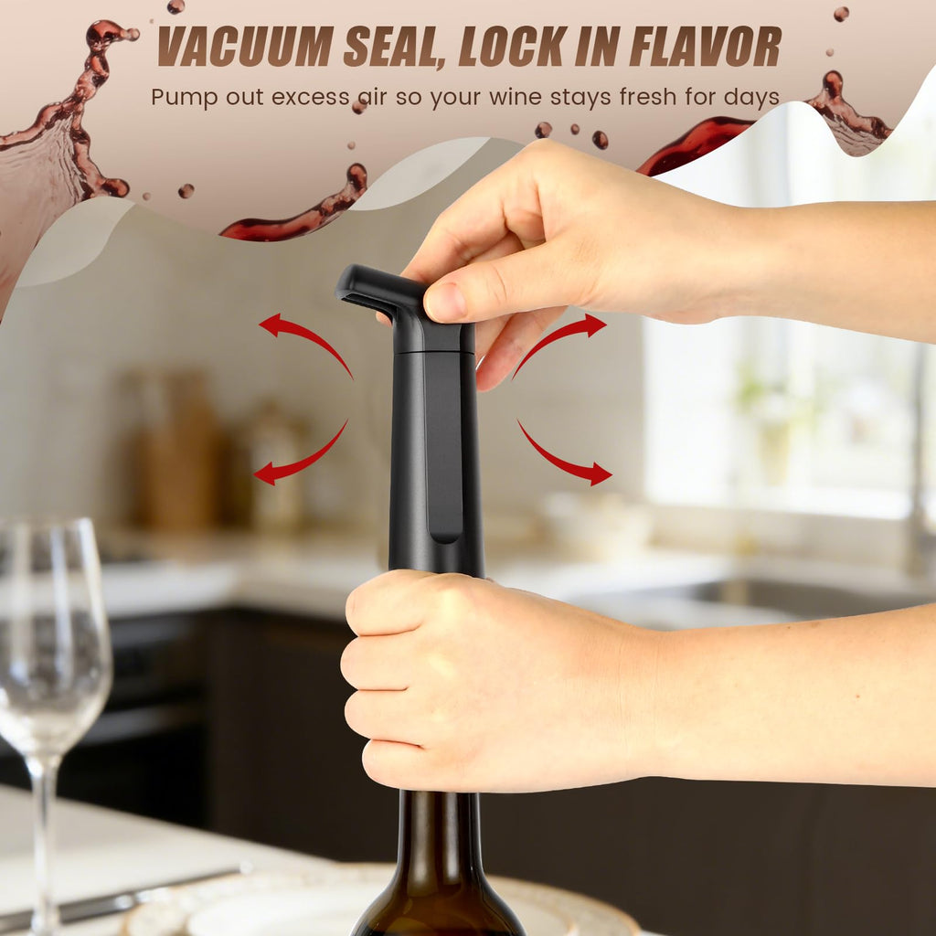 ONANNOS Wine Stopper, Wine Saver Vacuum Pump with 4 Reusable Stoppers, Wine Bottle Preserver & Sealer Keeps Fresh Longer, Ergonomic Handle, ideal Gift