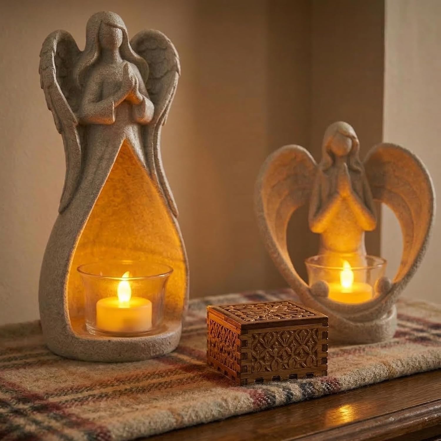 OakiWay Memorial Candle Gift - Angel Figurine Tealight Holder with Flickering LED Candle | Sympathy & Bereavement Decor
