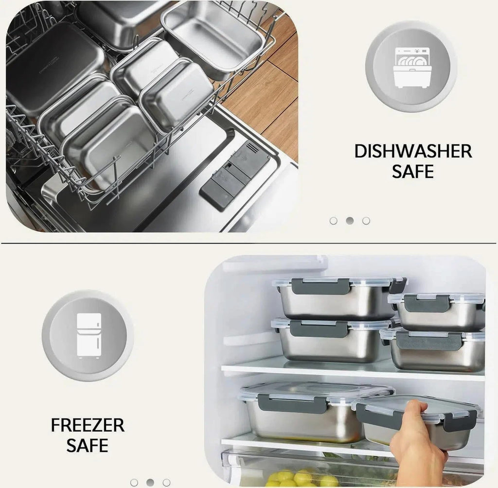 Cuiselect 8 PCS Stainless Steel Lunch Box, 4-Size (58/41 /24 /14Oz) Stackable Metal Bento Boxes BPA Free Dishwasher Safe, Food Storage Containe, Leakproof Reusable Meal Storage for Work,Travel (Gray)