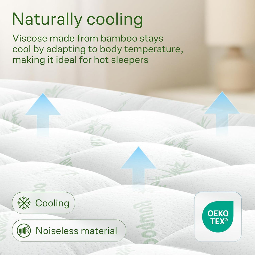 Niagara Ultra Soft Mattress Topper - Viscose Bamboo Pillow Top for Back Pain Relief | Full Size, Green