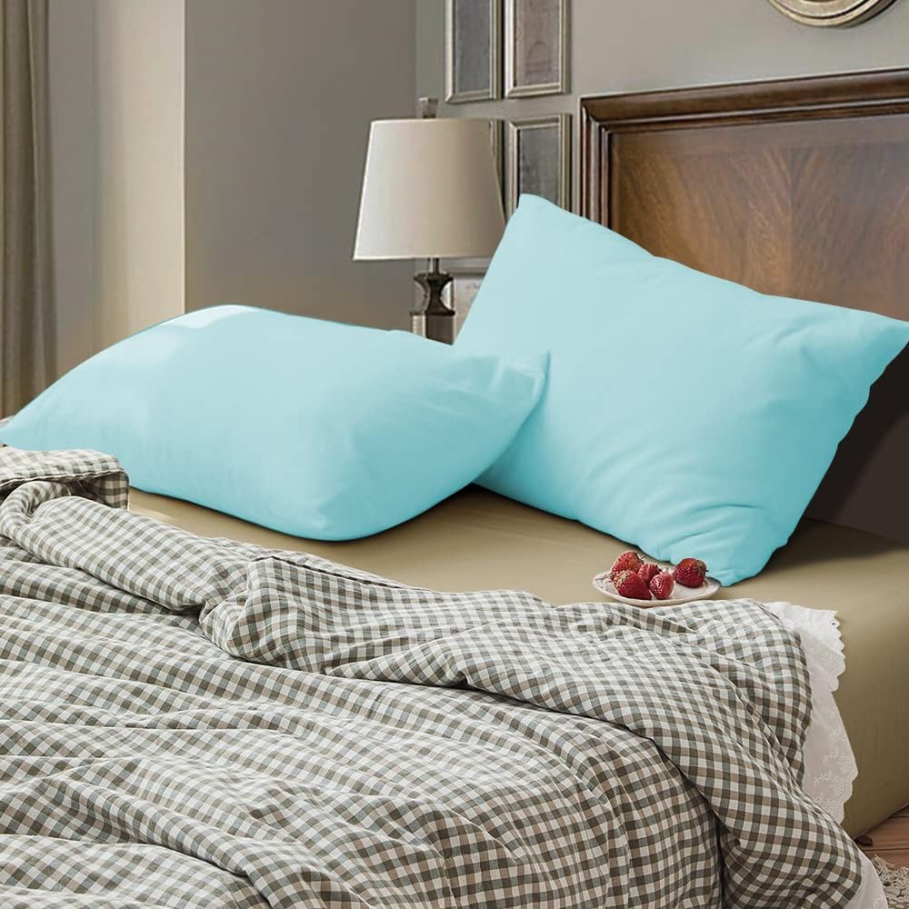 BEDSUM Microfiber Pillowcases Set of 2 - Soft, Wrinkle-Resistant, Easy Care | Aqua, 20x26 Inches