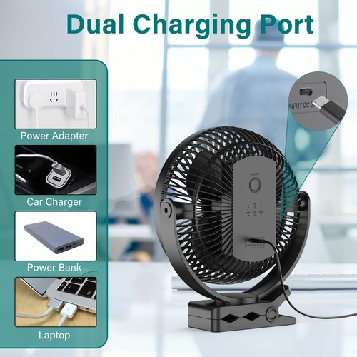 Sukadar Portable Clip on Fan, 10000mAh Battery Operated, 24 Hours Work Time, 4 Speeds, 8 Inch, Personal Fan for Bedroom Outdoor Travel Camping Golf Cart Treadmill Home Office