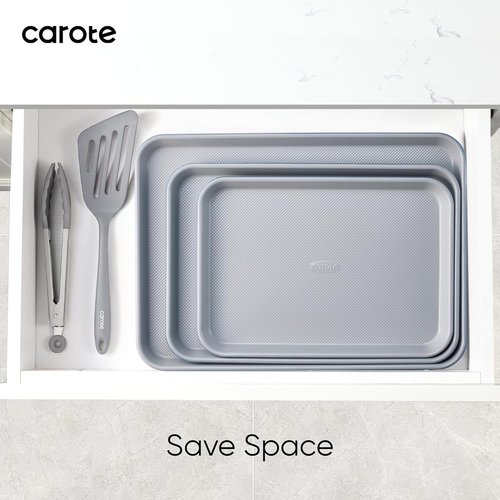 CAROTE 3-Piece Baking Pan Set | Versatile Bakeware Set with 13", 15", & 17" Cookie Sheets - Royal Violet, Blue & Grey