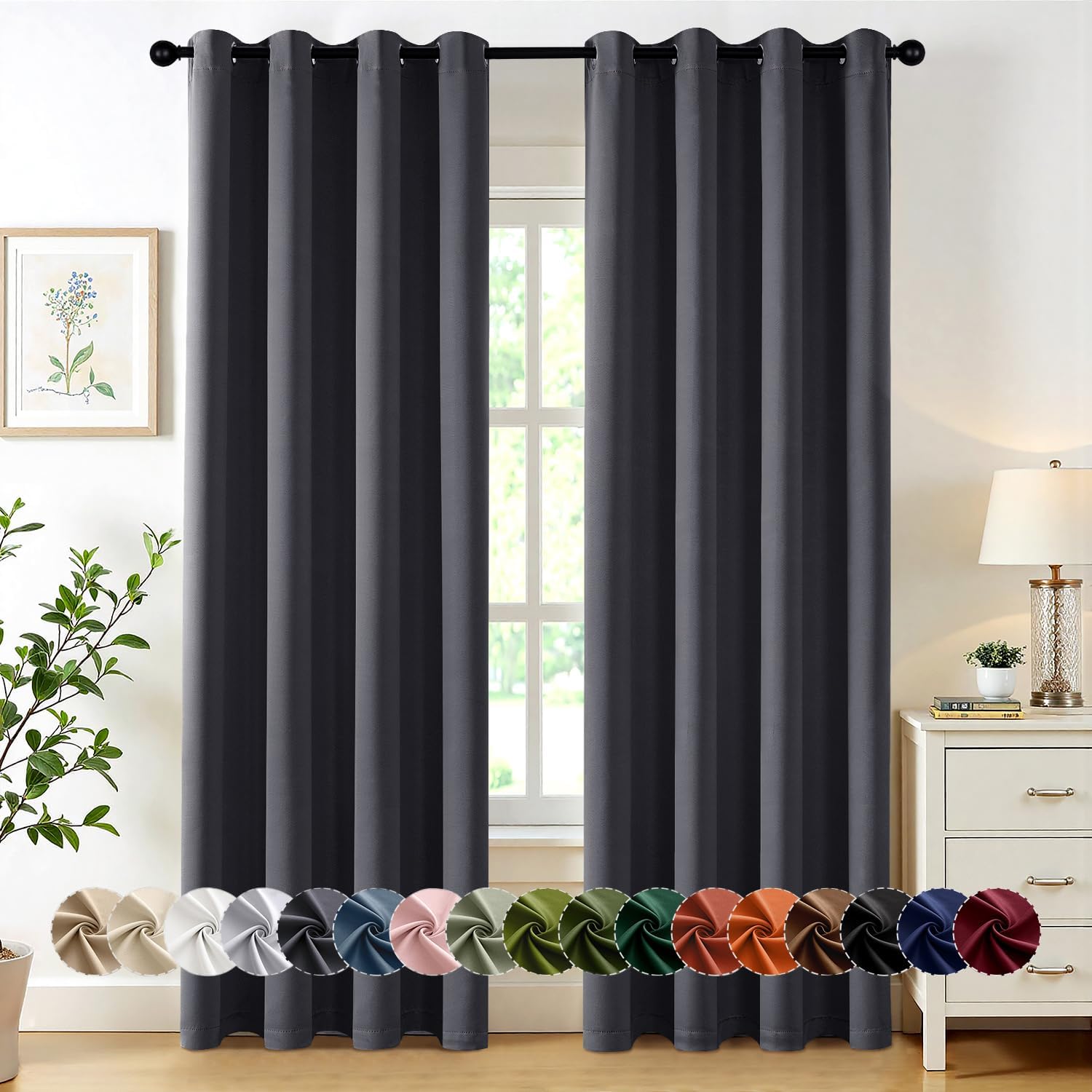 MIULEE Dark Grey Blackout Curtains - Thermal Insulated Room Darkening Drapes | 84 Inches Long, 2 Panels