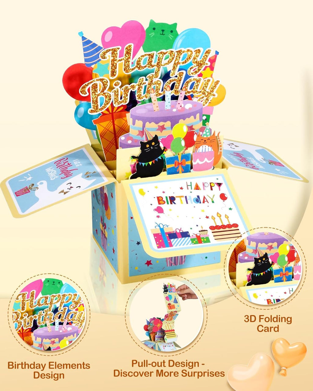 **Regine Switzerland Pop Up Birthday Card - Funny Cat 3D Greeting Card with Envelope | Unique Gift for Cat Lovers**