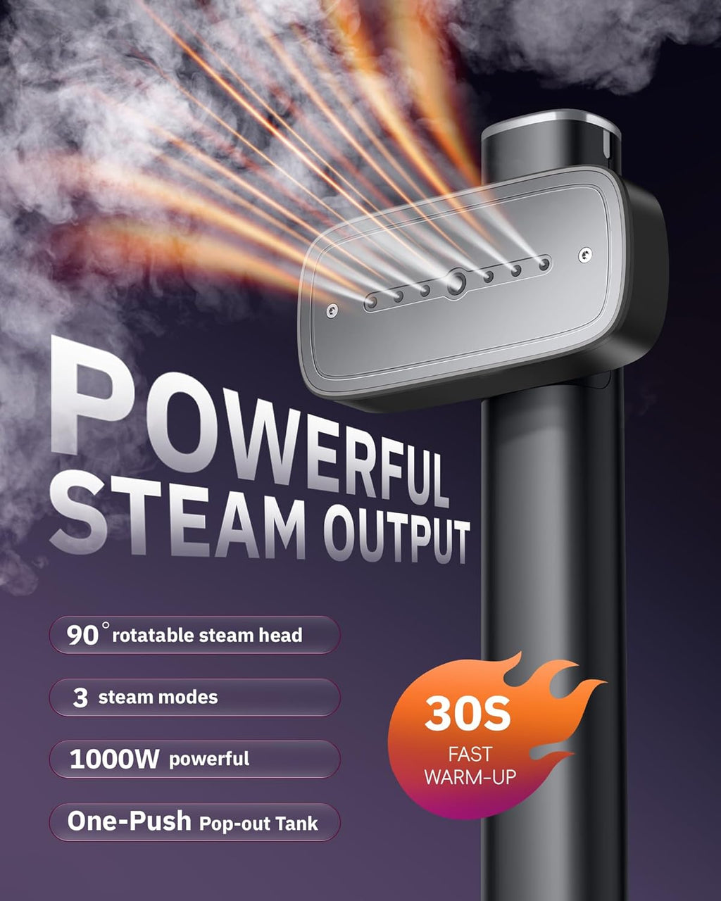 OGHom Travel Steamer for Clothes - 2-in-1 Handheld Iron & Garment Wrinkle Remover, 1000W, Fast Heat-Up, Black