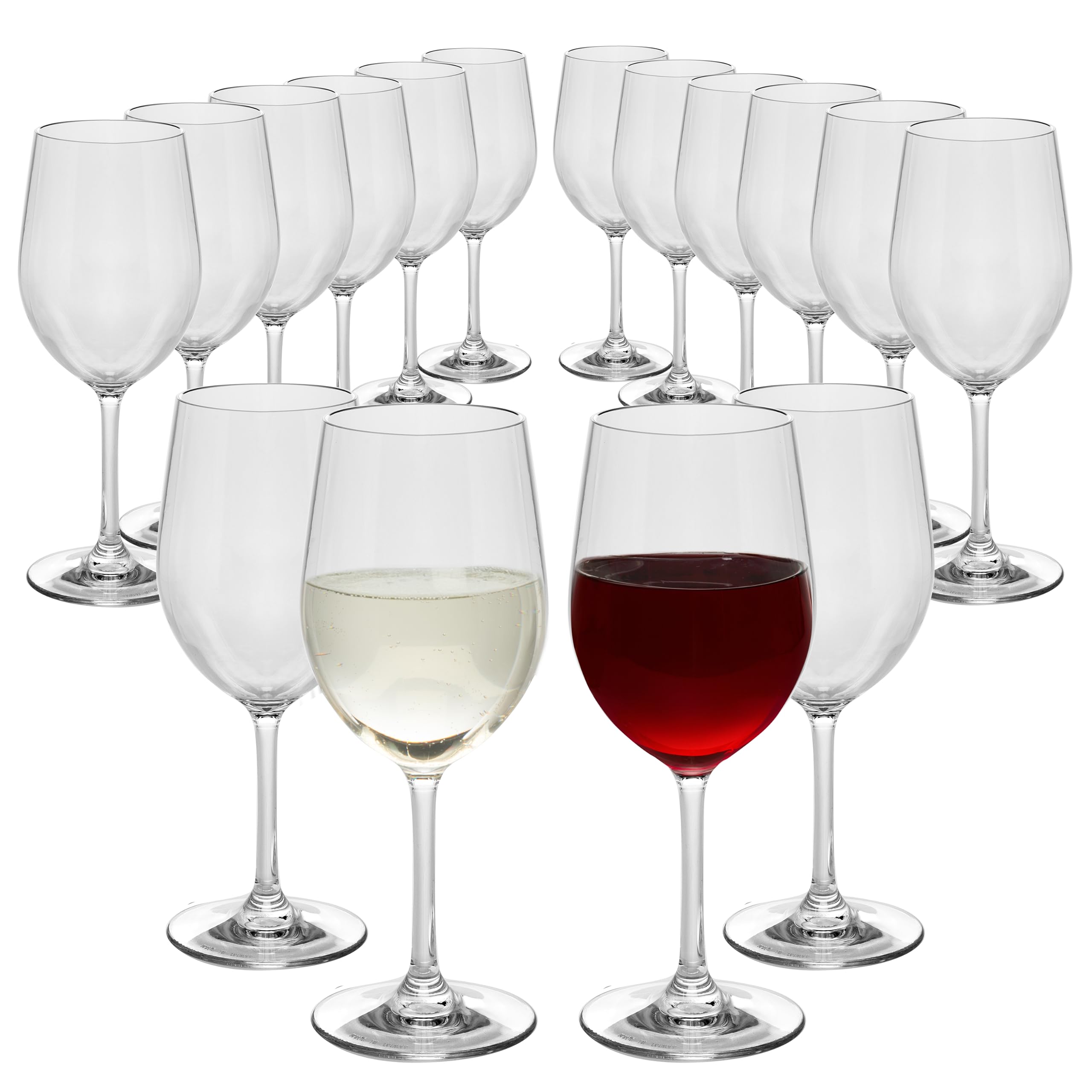D'Eco Unbreakable Tritan Stemmed Wine Glasses, 12 oz (Set of 16) - Shatterproof, Crystal-Clear, BPA-Free Tumblers – Indoor & Outdoor Cups Great for Parties & Entertaining - Mothers Day Gift for Mom