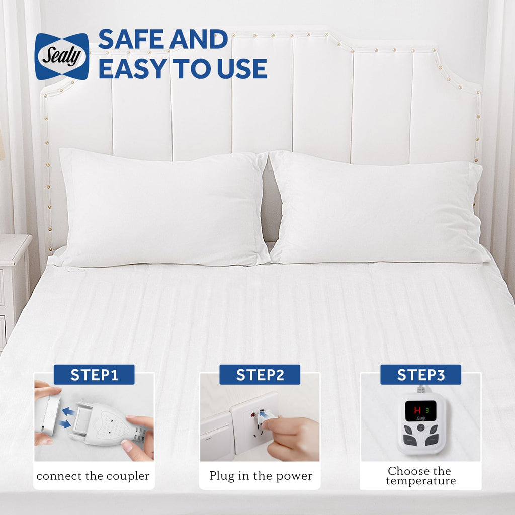 Sealy Heated Mattress Pad King Size 78x80 Inch with Dual Control 10 Heated Settings | Zone Heating Electric Mattress Pad | Auto Shut Off 1-9 Hours| Fit Up to 17" Deep Pocket | Machine Washable
