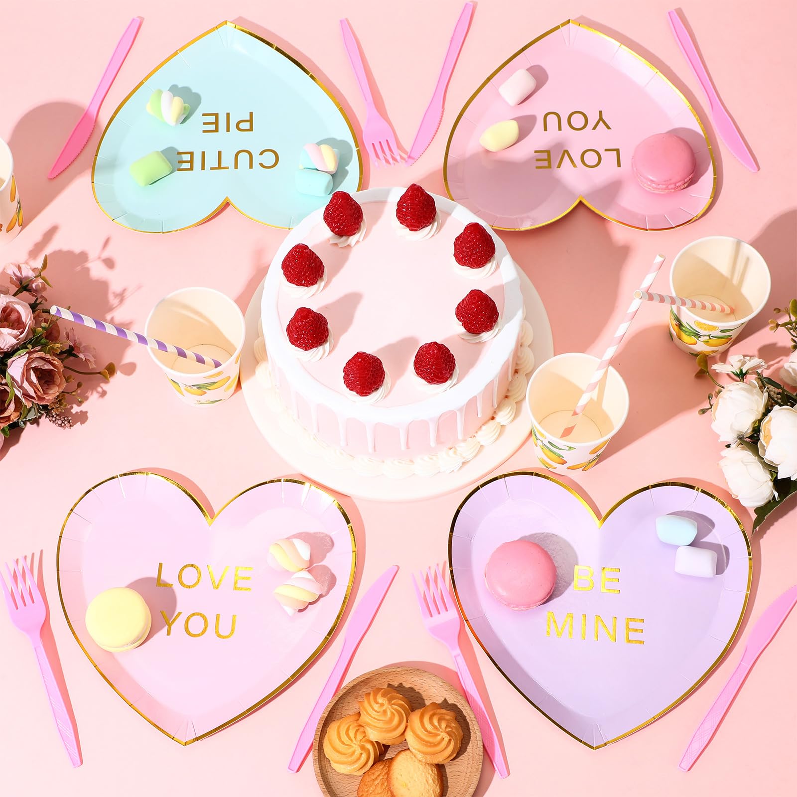 Suclain 36 Pcs Valentine's Day Heart Paper Plates 9 Inch Valentines Conversation Heart Shaped Paper Plates Disposable Candy Tableware Dinnerware for Galentine Party Favors Gifts (Green,Purple,Pink)