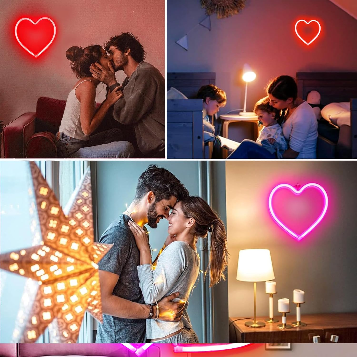 Skiennix Neon Heart Sign - 2-Pack Battery Operated or USB Powered | Perfect for Valentine's Day & Room Decor (Pink & Red)