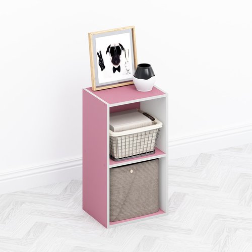 Furinno TOMI Book Shelf, 2-Tier Modern Bookshelf, Open Shelves Bookcase 9 x 12 x 21, for Living Room, Bedroom, Home Office, Pink