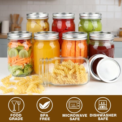 HWASHIN 20 Pack 12 oz Mason Jars with Lids and Bands, Regular Mouth Canning Jars, Clear Glass Jars for Canning, Pickling, Preserving, DIY Projects