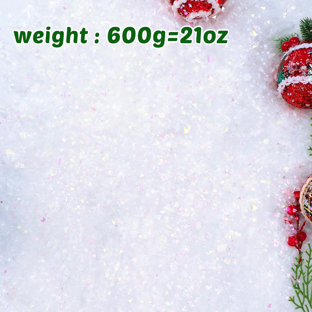 RGQSUN Christmas Artificial Flake Snow - Sparkling Fake Snow for Crafts & Party Decor | 21.1oz