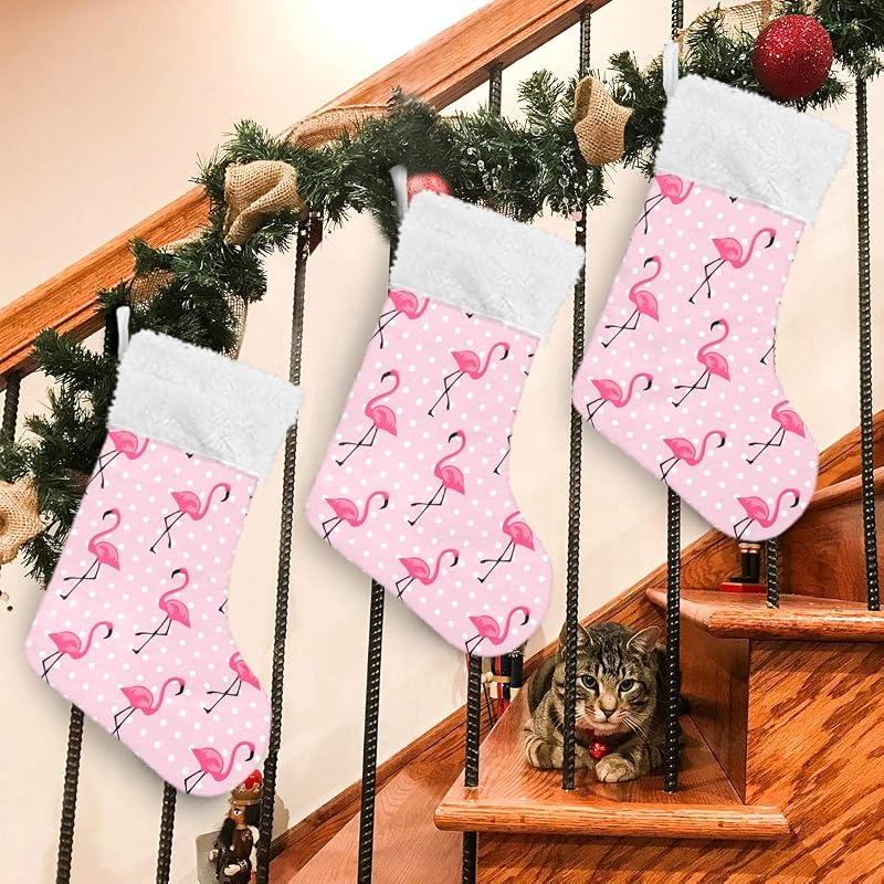 Stocking 17.7 Inch White Dots Flamingo Christmas Stocking - 1 Pack, Blueangle
