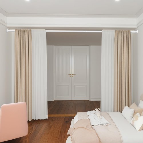 MEXAU White Tension Curtain Rods 41-146 In Extra Long Outdoor Patio Curtain Rods No Drilling Adjustable Heavy Duty Tension Rods for Windows Bathroom Living Room Curtains, Rod Diameter 1.26In
