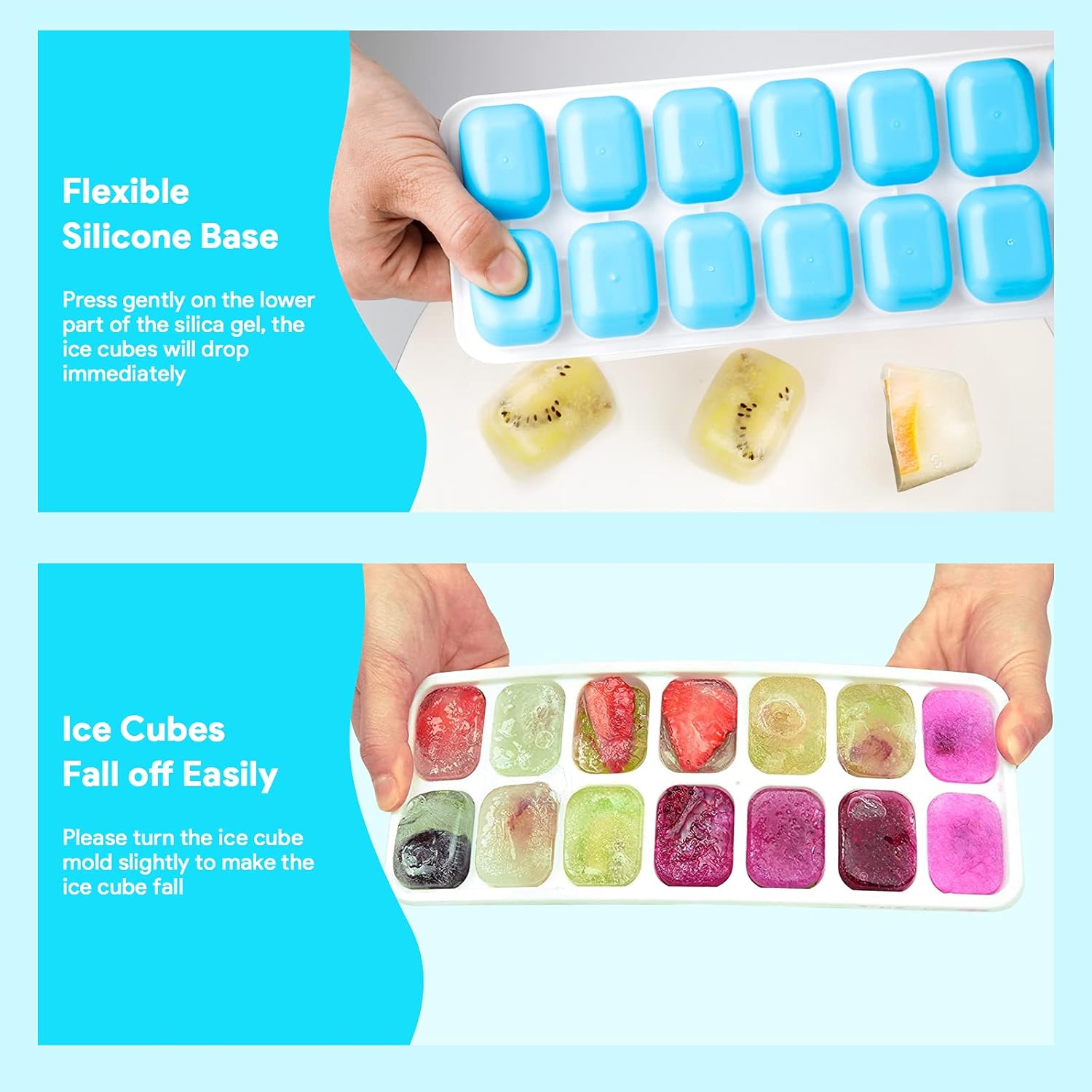 Airabc Silicone Ice Cube Trays - Easy-Release 14-Cube Design, BPA Free & Stackable | 4 Pack