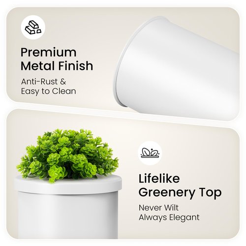 Cesun Toilet Paper Storage Bin, Enclosed Toliet Paper Holder with 3-Roll Capacity, White Stainless Steel Canister with Decorative Green Plant Lid