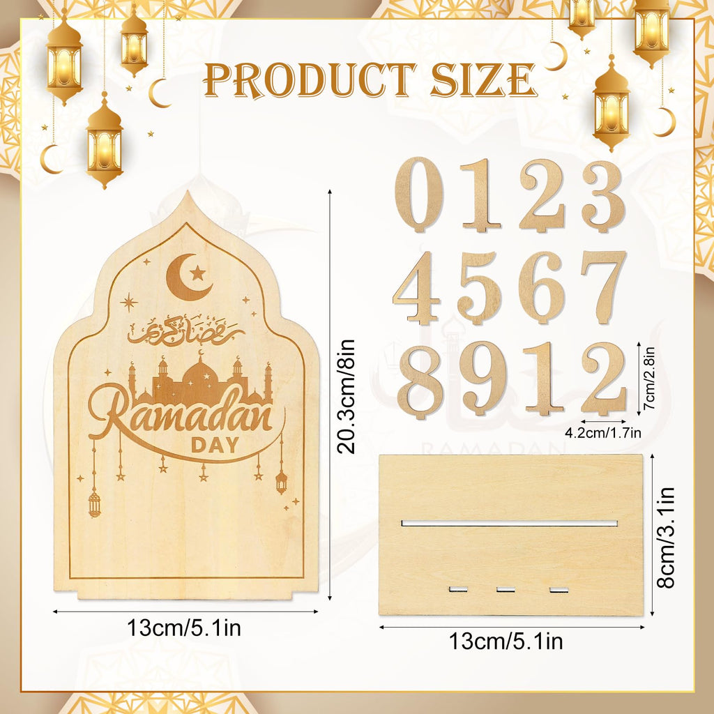 HOWAF Wooden Ramadan Advent Calendar, Ramadan Countdown Calendars with 30 Days Til Eid, Reusable Ramadan Decorations for Home, Islamic Eid Table Decorations for Gift, Moon & Mosque Design