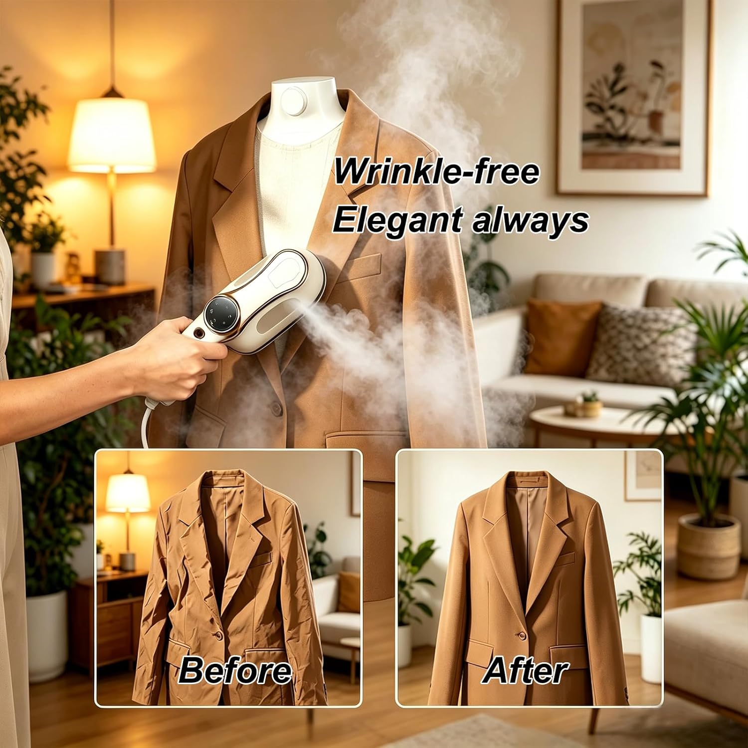 Skiennix Travel Steam Iron - 1200W Mini Garment Steamer with LCD Screen & 180° Rotating Handle - White