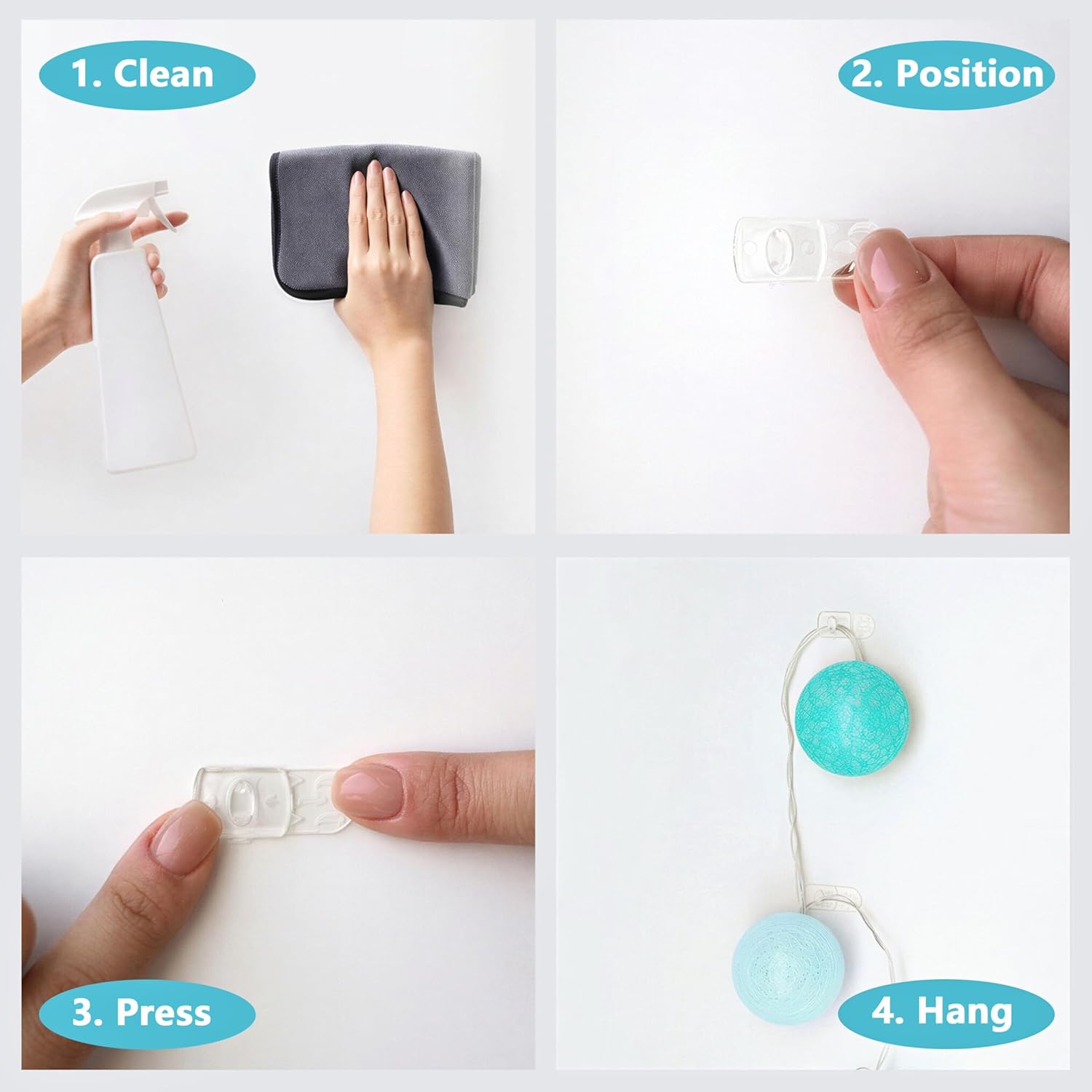MOVELYST Mini Clear Light Clips - 100 Damage-Free Indoor Wall Hooks with 120 Adhesive Strips for Easy Christmas Decoration