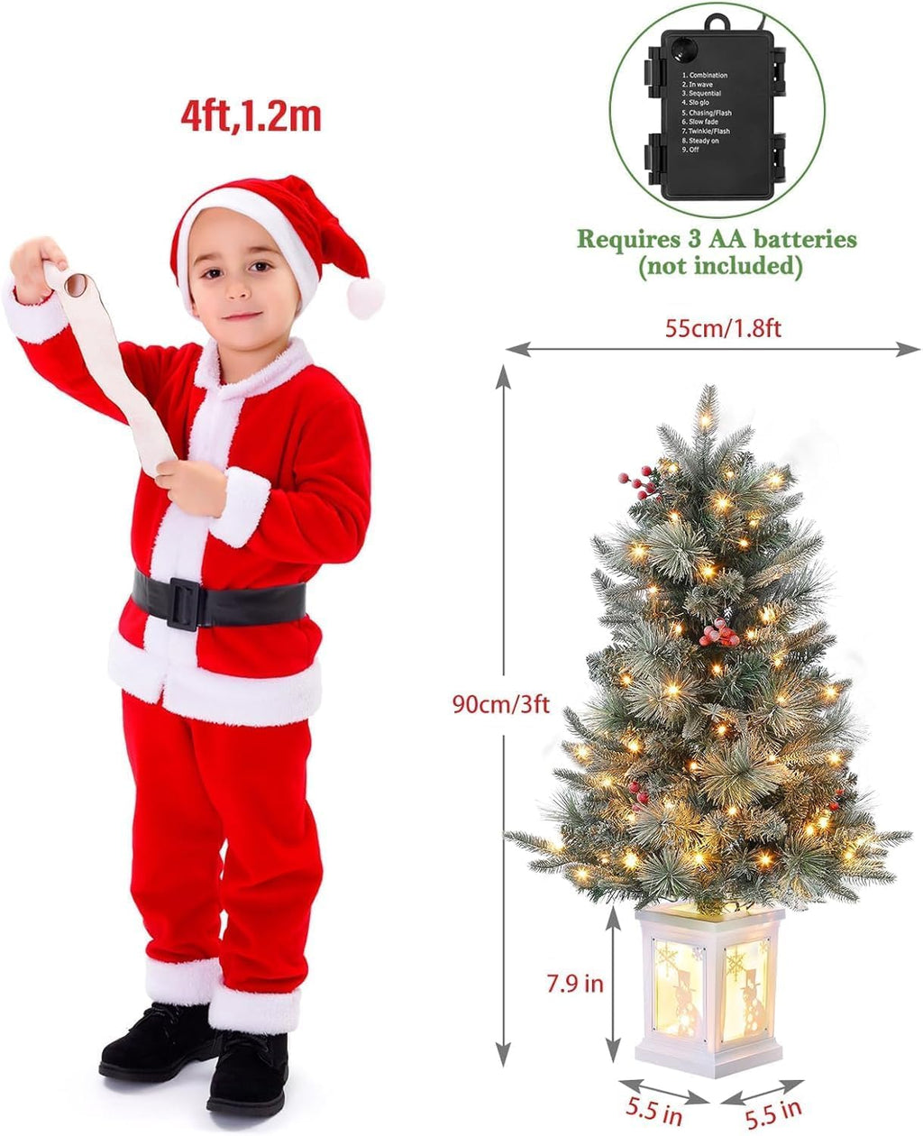 3 Ft Pre-Lit Christmas Tree, Artificial Christmas Trees with Lighting, Xmas Trees with 78 Led Lights, Christmas Decoration for Home, Office, Easy Assembly