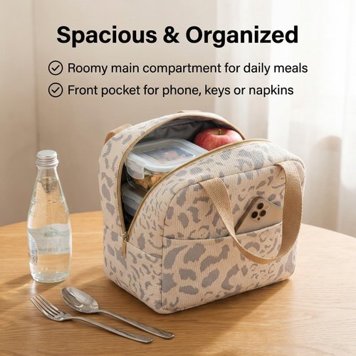 Geiruiou Small Insulated Lunch Box for Women & Men, Cute Reusable Lunchbox for Work & Travel, Waterproof Cooler Bag, Lightweight & Durable (Beige)