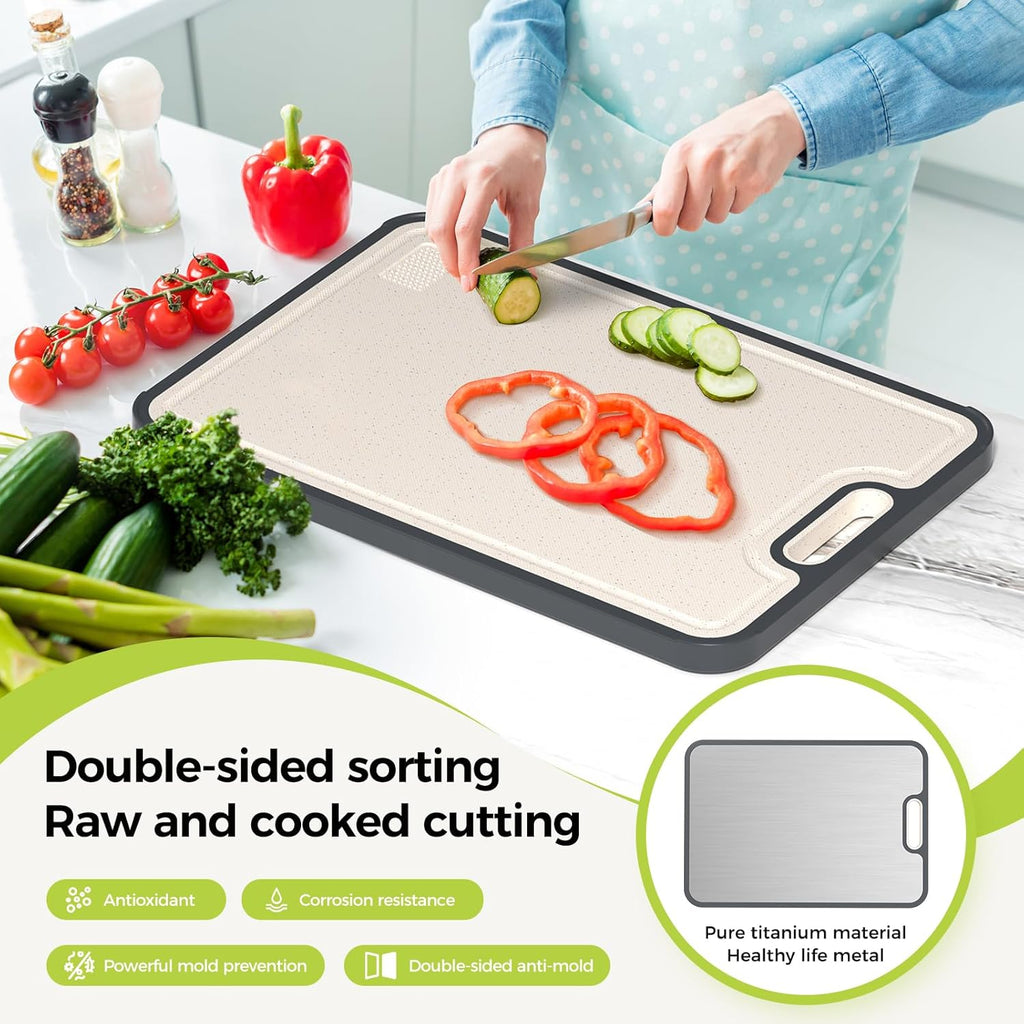 Titanium Cutting Board - Double-Sided Food Grade Pure Titanium | Easy to Clean, Large Size 18”x12.5”