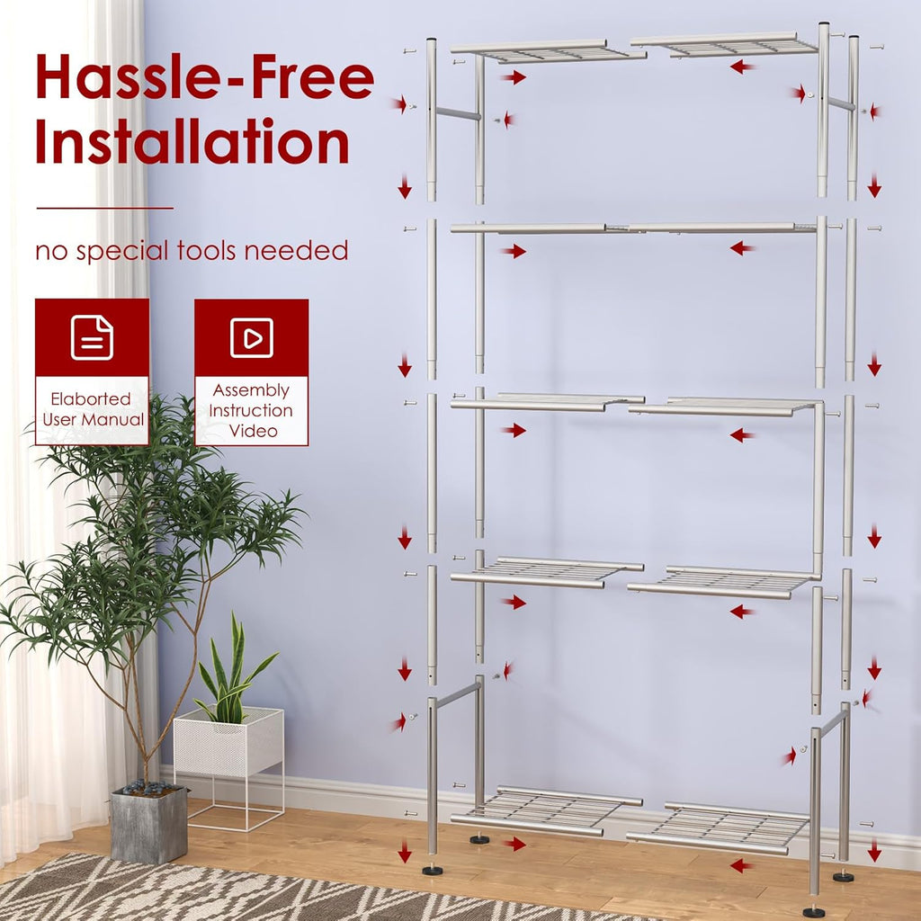 Sakugi 5-Tier Storage Shelves - Heavy-Duty Metal Organizer for Garage, Pantry & Closet | 33"W x 12.6"D x 72"H, Silver