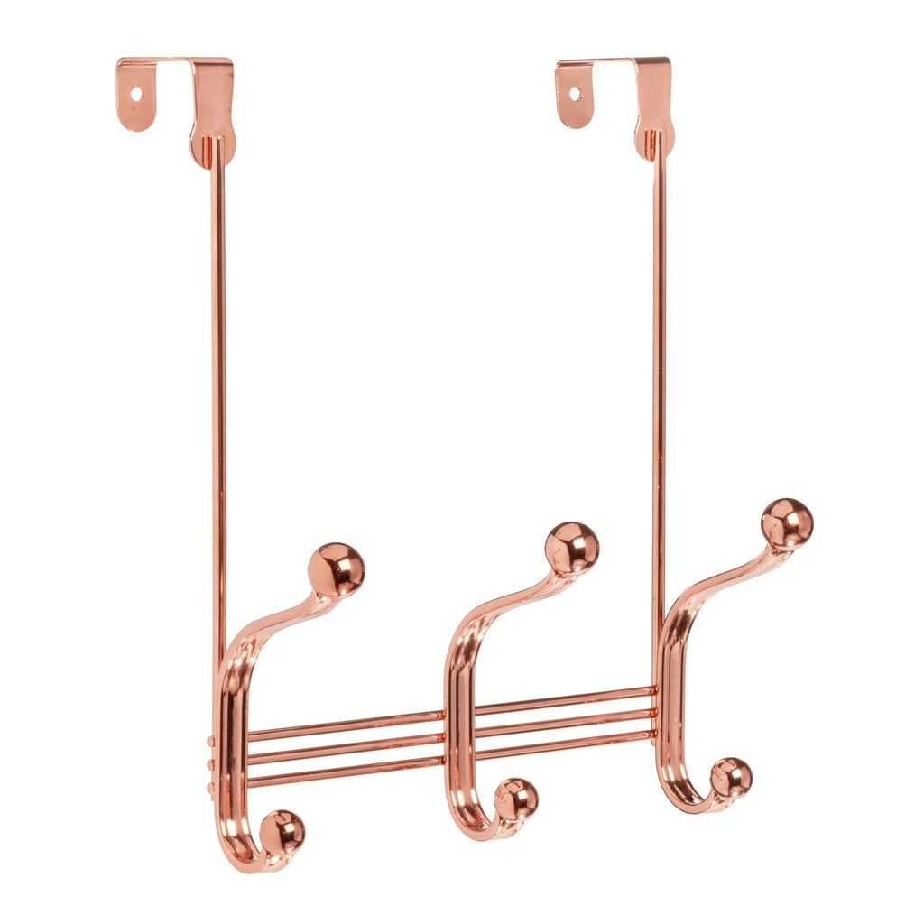 iDesign York Metal Over the Door Organizer, 3-Hook Rack for Bedroom, Closet, Bathroom, 4" x 8.3" x 11", Rose Gold
